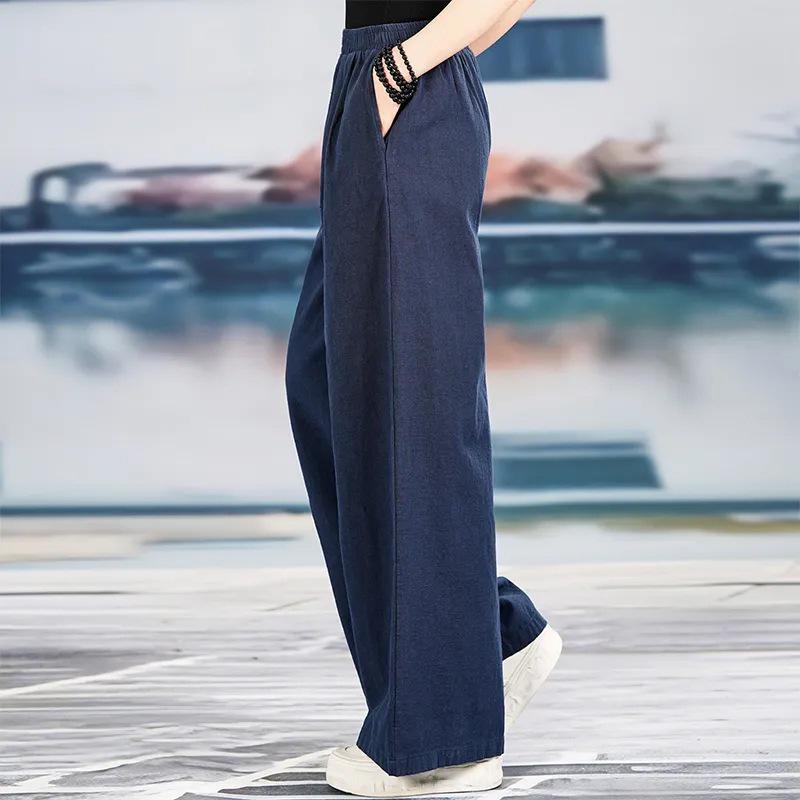 Women's Spring/Summer High-Waisted Wide-Leg Cotton Linen Pants