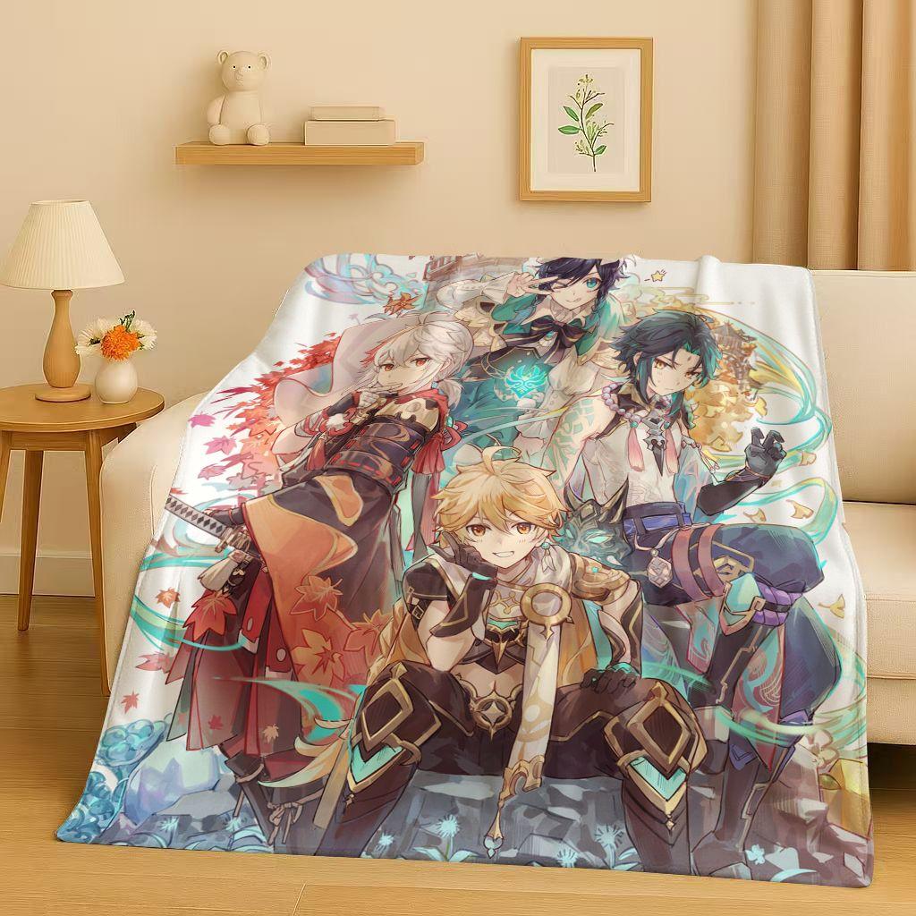 3D Genshin Impact Game Cartoon Flannel Blanket,Ultra Soft Warm Plush Throw for Home Bedroom Bed Sofa Cover Picnic Girl Gift