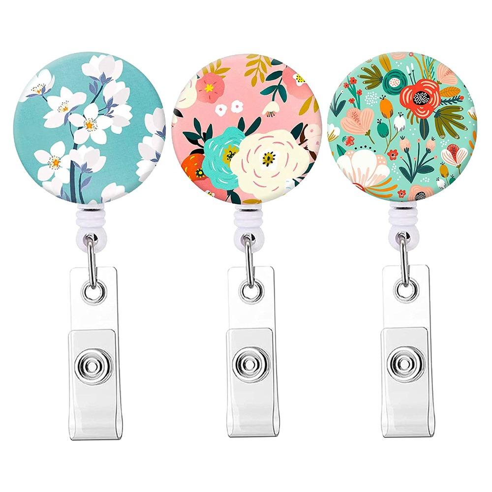 

3Pcs Flower Retractable ABS Badge Reel Gift Badge Holder Office