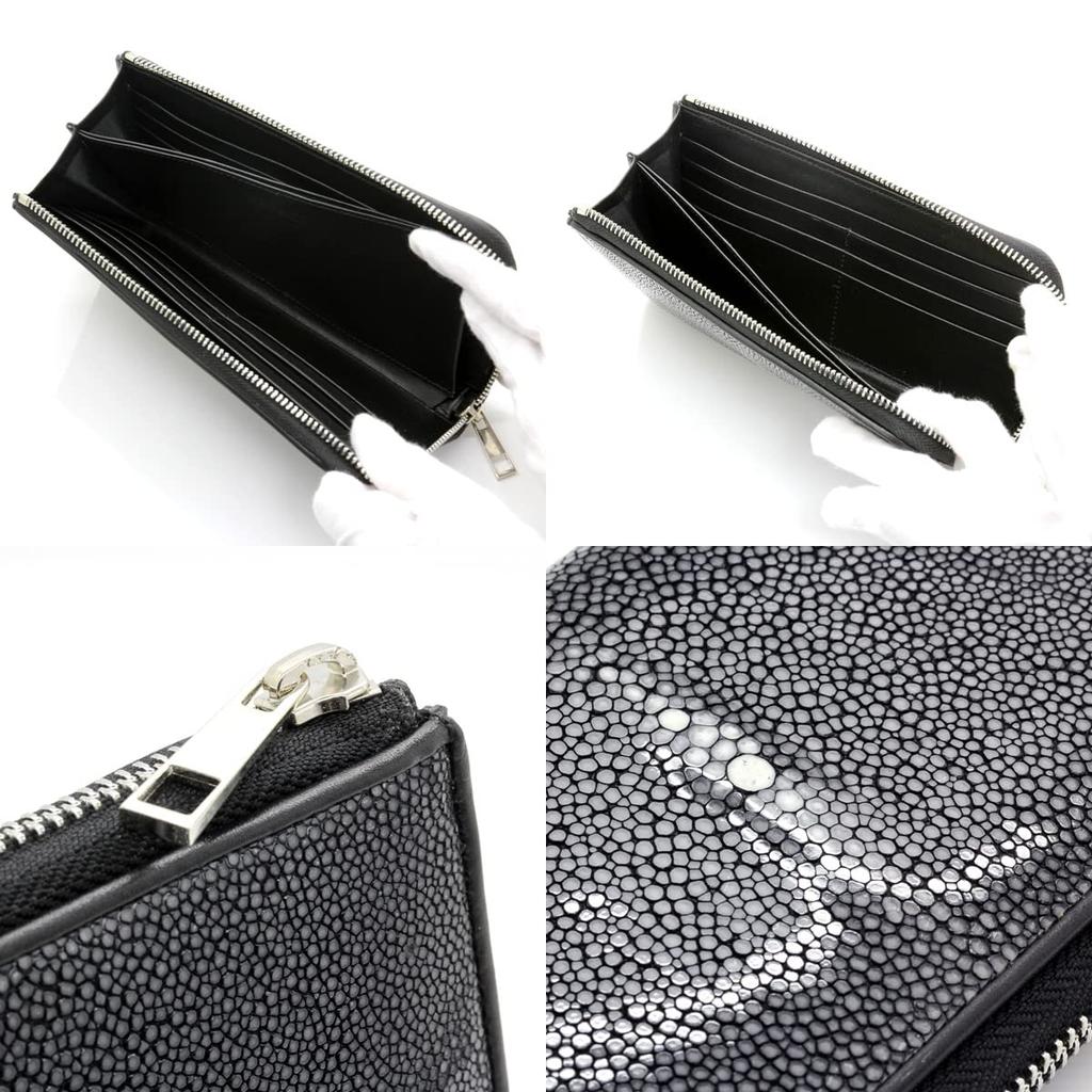 [Revetta] Stingray Leather Long Wallet, YKK Zipper, Black Interior, Galusha Leather, Stingray, Black, Men's & Women's, Genuine Leather [192stw-1]