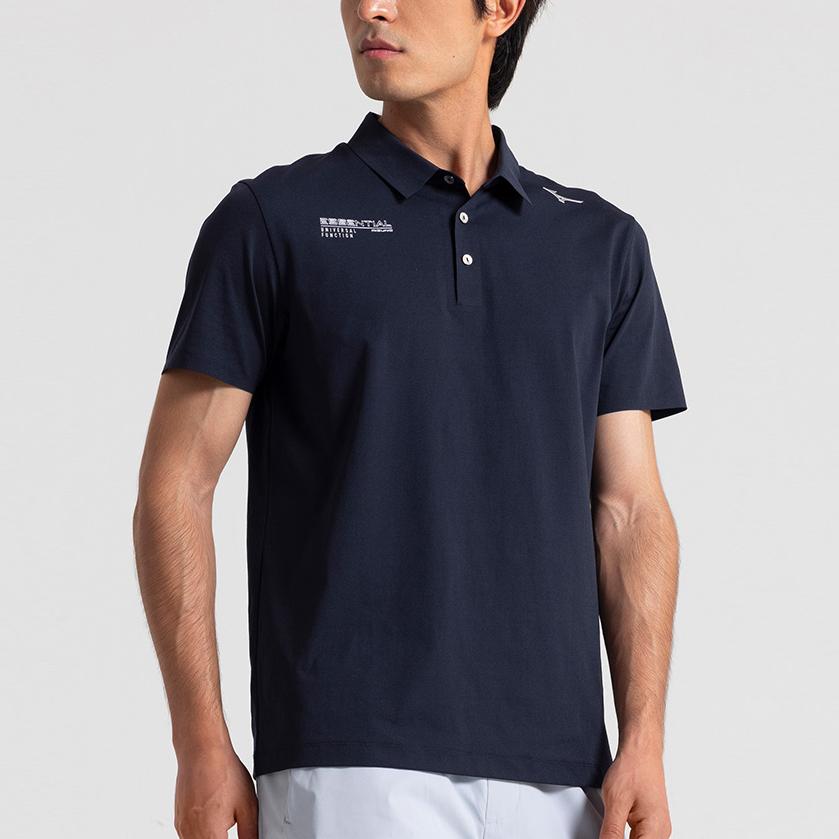 Mizuno Essential Series Letter Logo Printed Pullover Short Sleeve Sailing Cool Polo Shirt Men Polo Shirts Midnight-Blue K2CA41A8-14