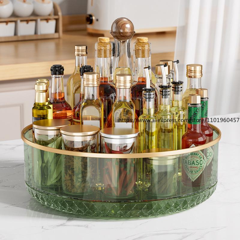 Multifunctional Rotating Kitchen Spice Rack Countertop Seasoning Storage Organizer All-Purpose for Home Kitchen