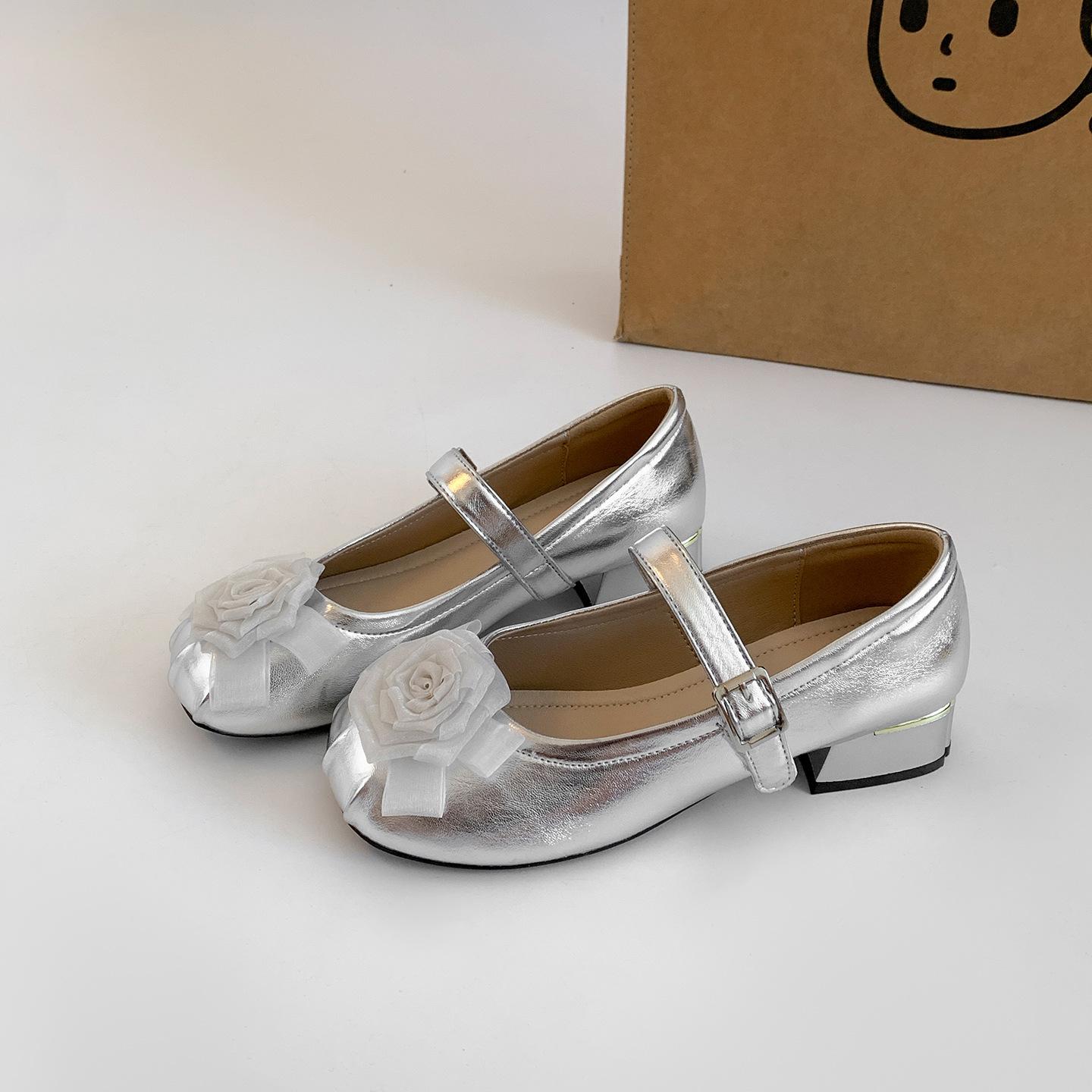 

Silver Hepburn style round head thick heel single shoes women s 2025 new summer versatile skirt French Mary Jane shoes 40 серебряный