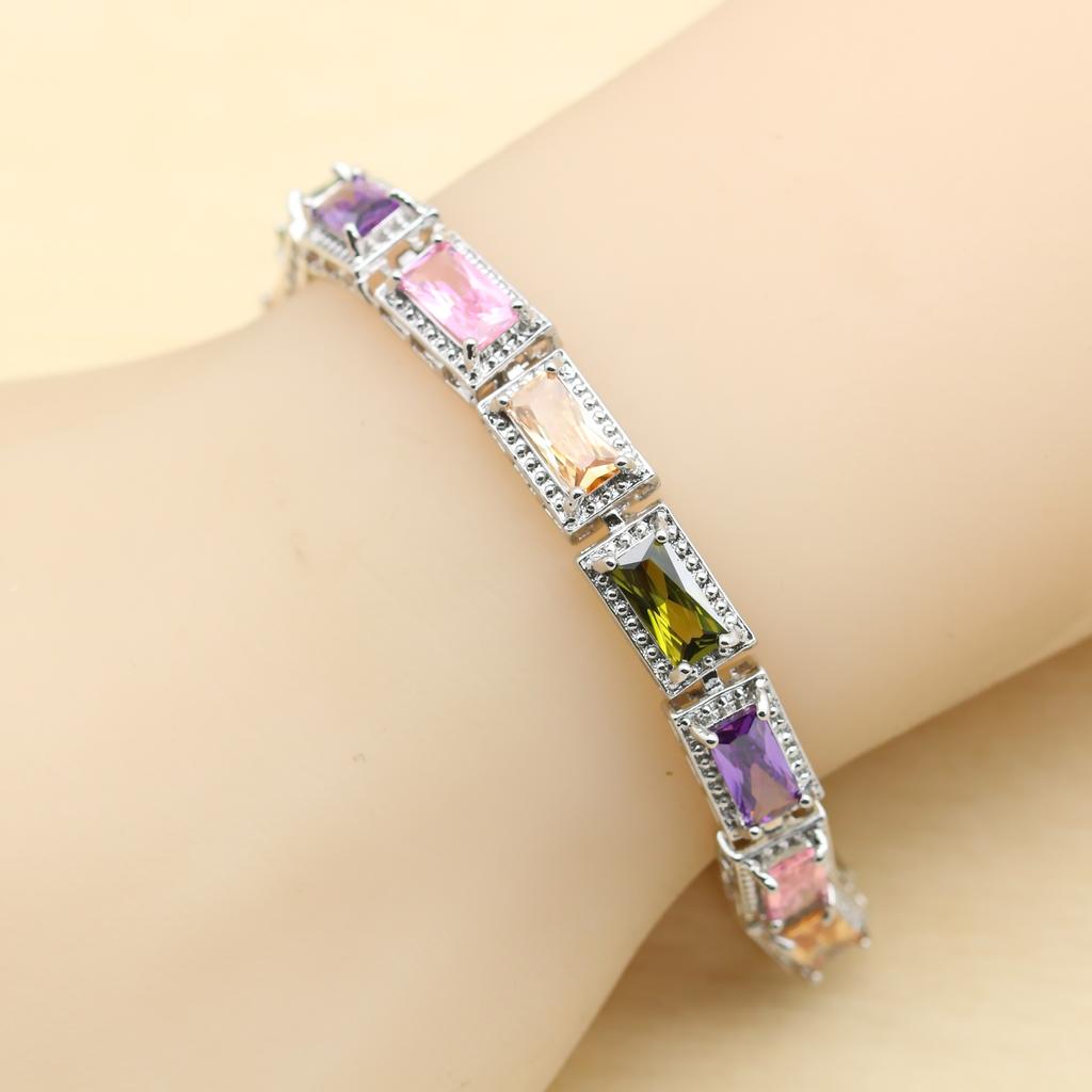 Shining Multicolor Zirconia   Jewelry Sets For Women Wedding Earrings Bracelet Rings Necklace Pendant Best Party Gift