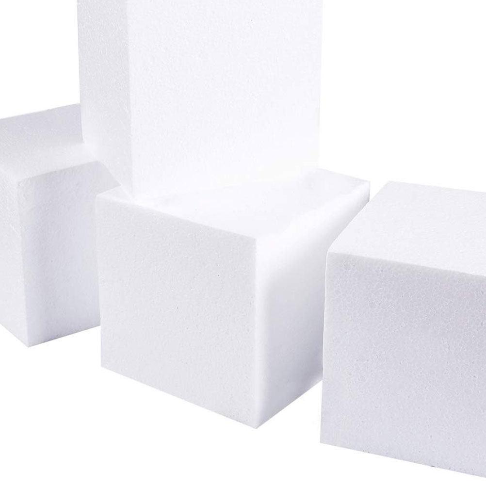 4Pcs Craft Foam Cube Blocks 15x15cm White Lightweight Sculpture Base for Cake Decorating Practice DIY Mold Baking Display Tools