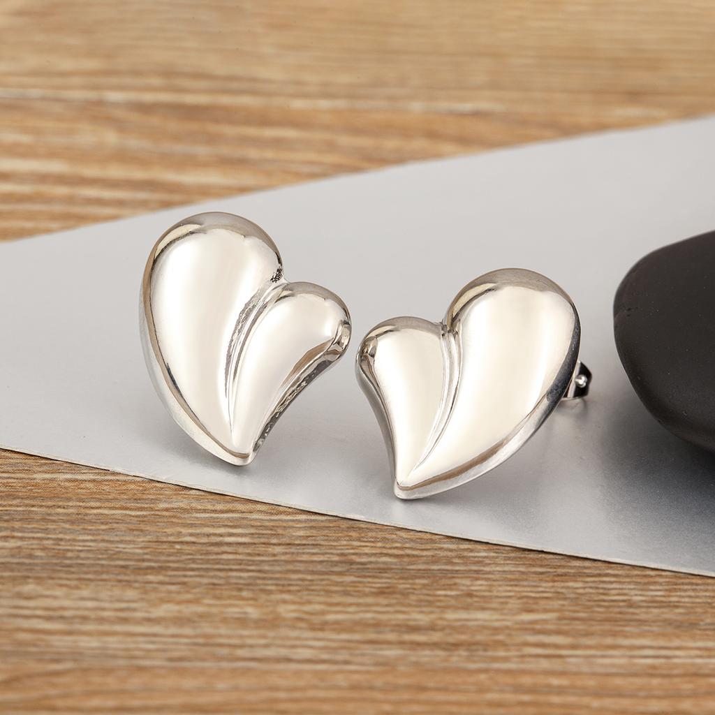 Nidin Classic New Design Love Heart Shape Copper Stud Earrings For Women Female Creative Trendy Ear Jewelry Wedding Party Gifts