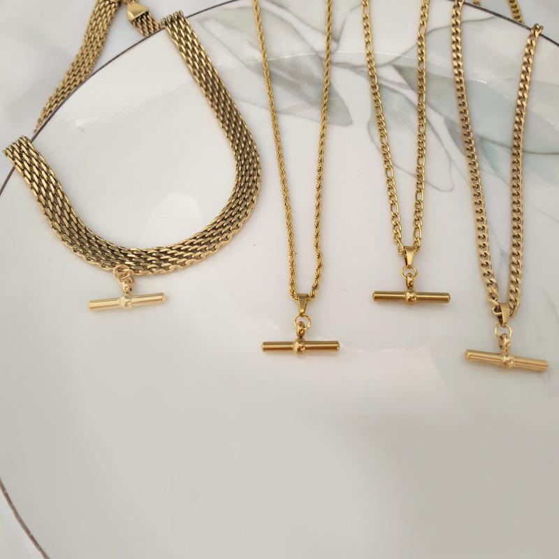 Elegant Women's T-Shaped Titanium Steel Necklace - Light Luxury Style Clavicle Jewelry