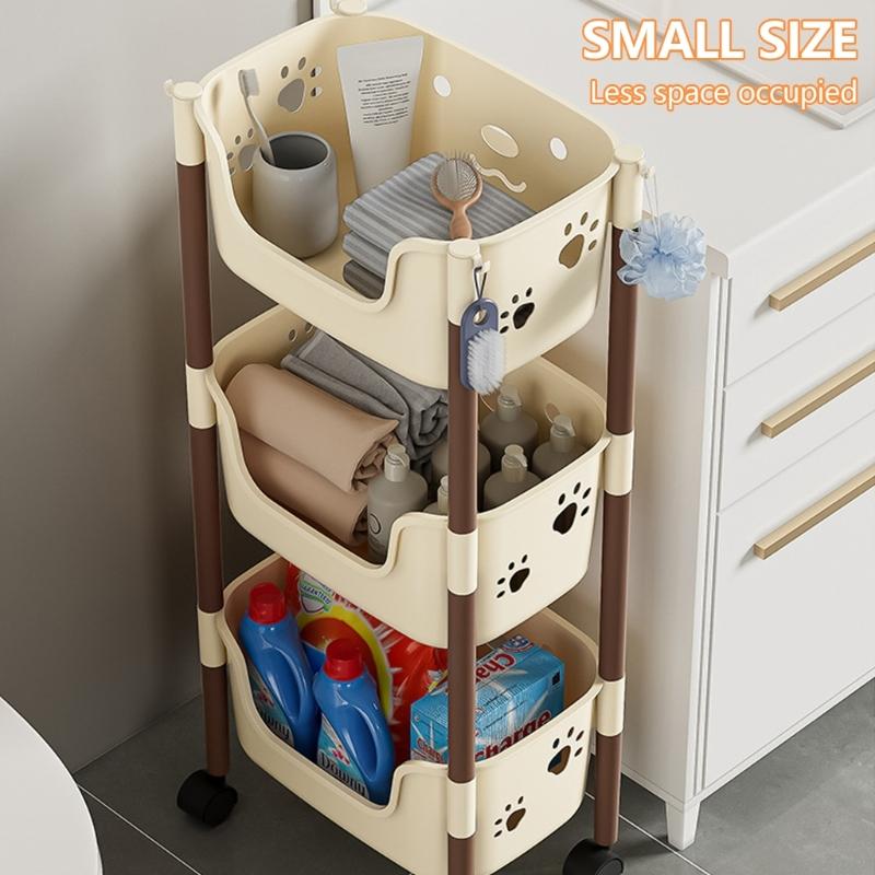 Easy to Assemble Floor Standing Storage Unit Sturdy Layer Storage Shelf with Drawers Movable Storage Stand Holder