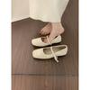 Late Evening Wind Woven Square Head Flat-soled Single Shoes Women's Shoes 2025 New Retro One-word Buckle Mary Jane Ballet Shoes