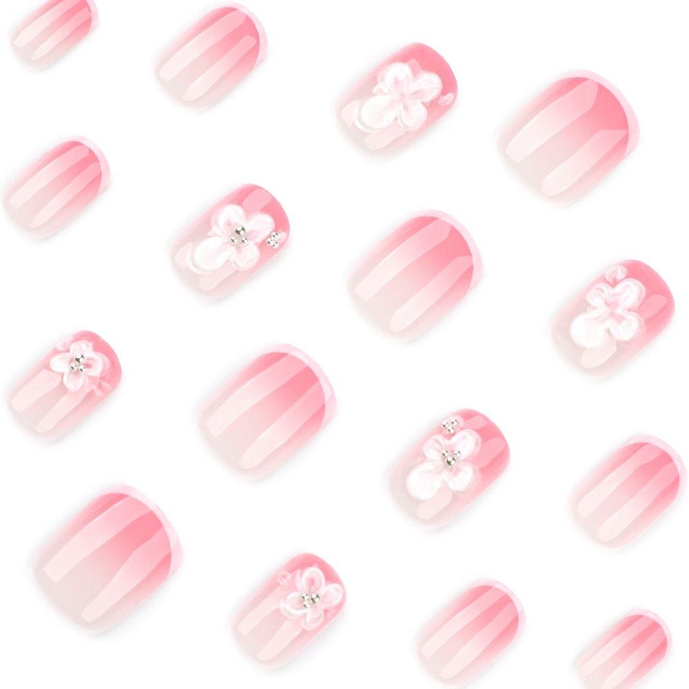 24pcs Flower Bow False Nails French Fake Nails Manicure Nail Tips DIY