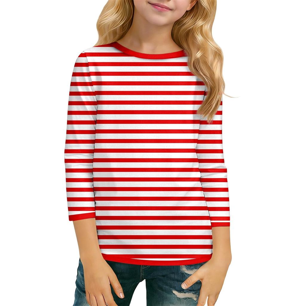 Barnens Vardagliga Mode T-shirt Topp med Trekvartsärm och Rund Halsringning