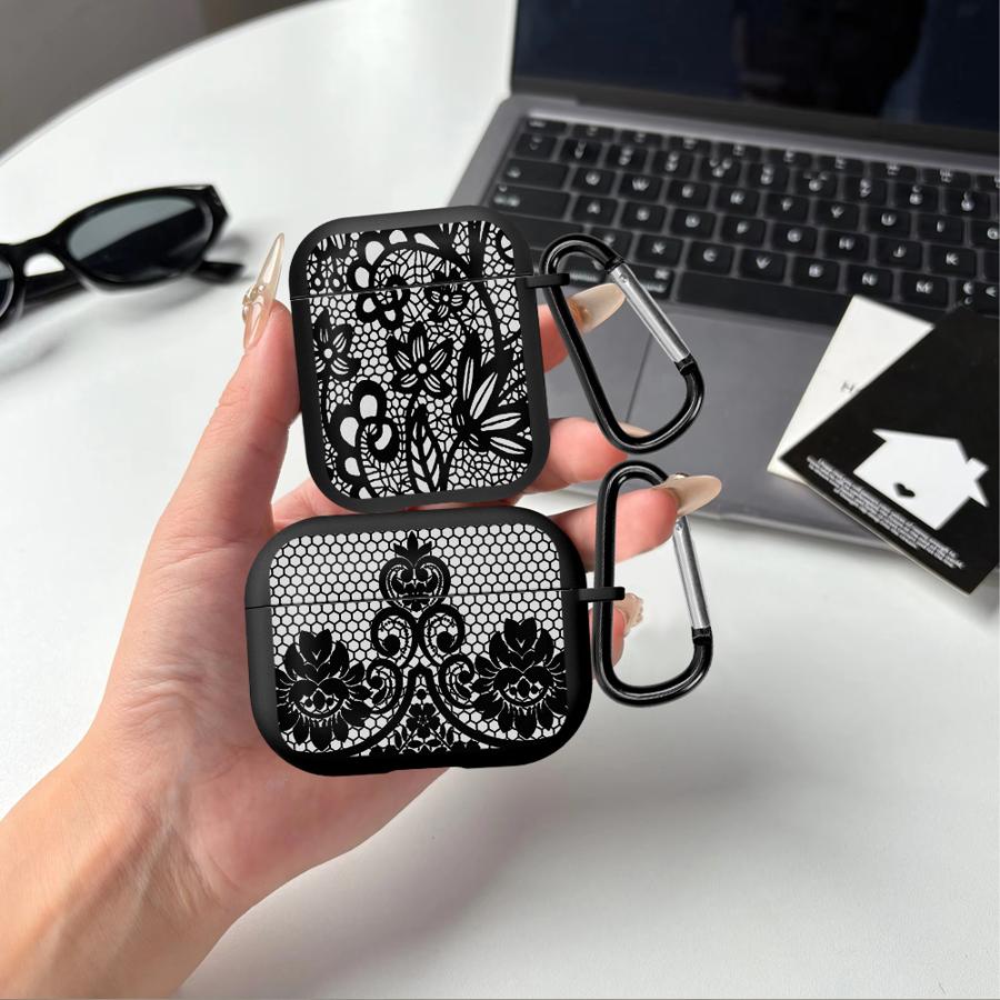 Earphone Cases Cover Case For Airpods 2 4 3 1 Pro2 Pro3 Pro Black Fashion Cool Lace