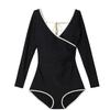 Long Sleeved Sun Protection Black V Neck One Piece Swimsuit Soaking Springs Korean Ins Backless Sexy Simple Covering Flesh