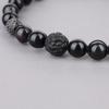 Koai Pixiu Carved Obsidian CZ Diamond Power Stone Bracelet for Good Luck and Adjustable Prayer Beads Evil, Length, Men's