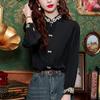 Women's Stand-Up Collar Shirt with Chinese Embroidery, Zen Style Long-Sleeve Top for Spring and Autumn.