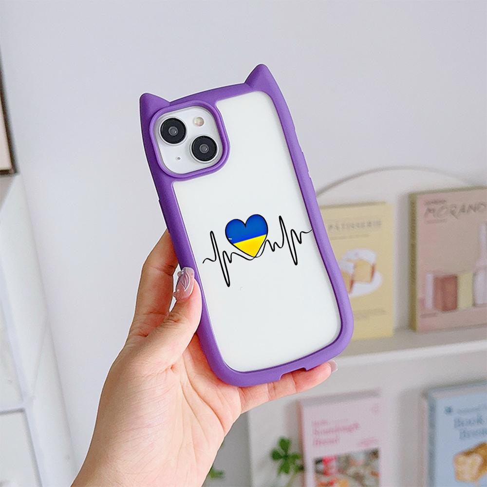 Soft Cat Ear Phone Cases for iPhone 16 15 13 12 11 Pro Max 14 Plus XR XS Max TPU Anti-Drop Transparent Acrylic Back Cover N88 Love Design