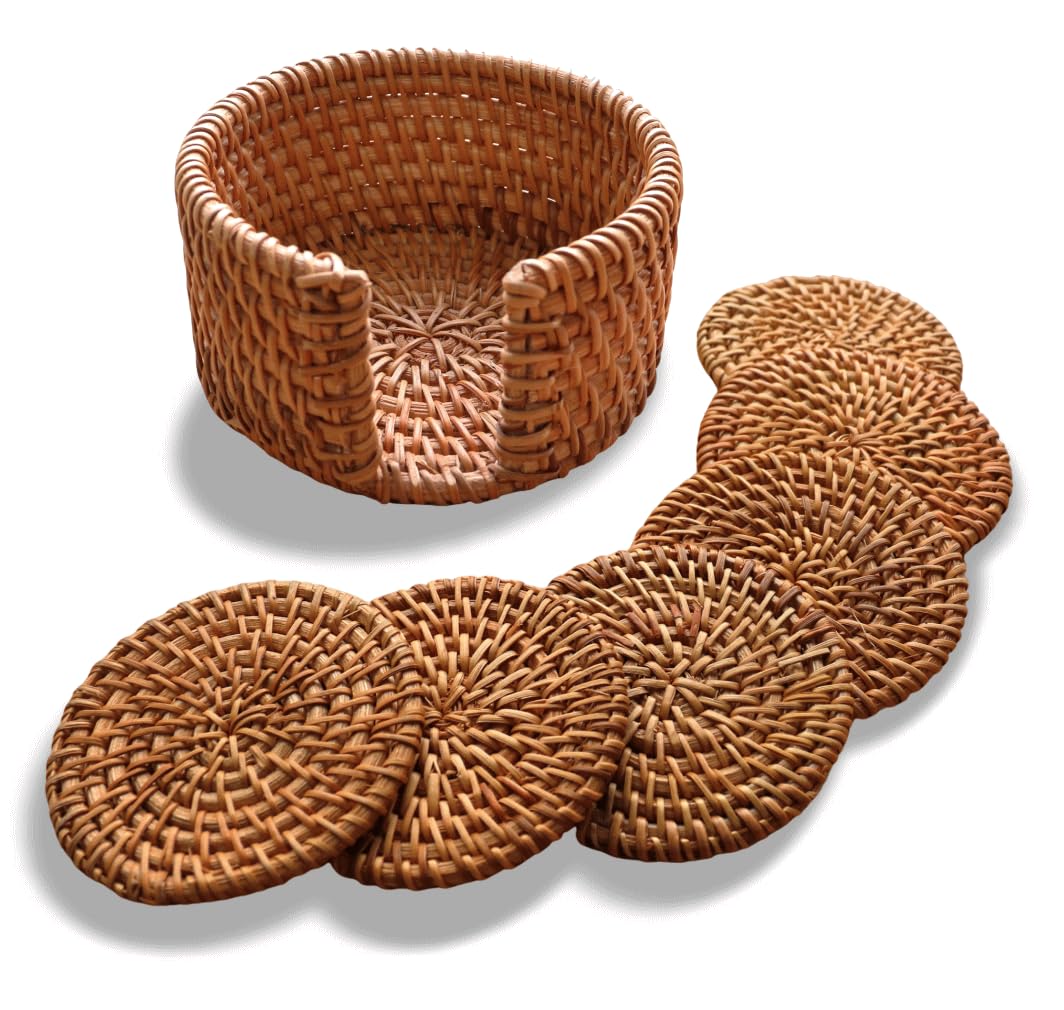 

HAPPY SINGU RABO Stylish Atta Coasters for Tea and and Handmade Natural 8cm Case [Authentic] Trays, Glasses, Coffee, Alcohol. Waterproof, Non-Slip,