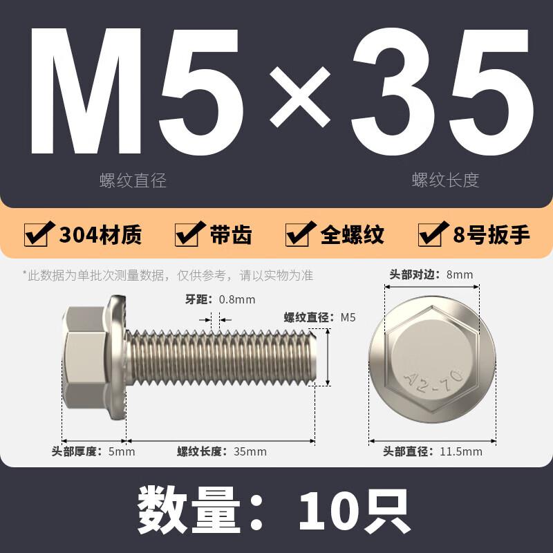 Ledwei 304 Stainless Steel Hex Flange Anti-Slip Screws