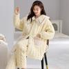Winter medium and long coral fleece three-layer padded jacket pajamas women's fleece thickened long large lapel loungewear set