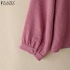ZANZEA Women Casual Round Neck Solid Color Loose Long Sleeve Blouse