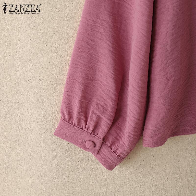 ZANZEA Women Casual Round Neck Solid Color Loose Long Sleeve Blouse