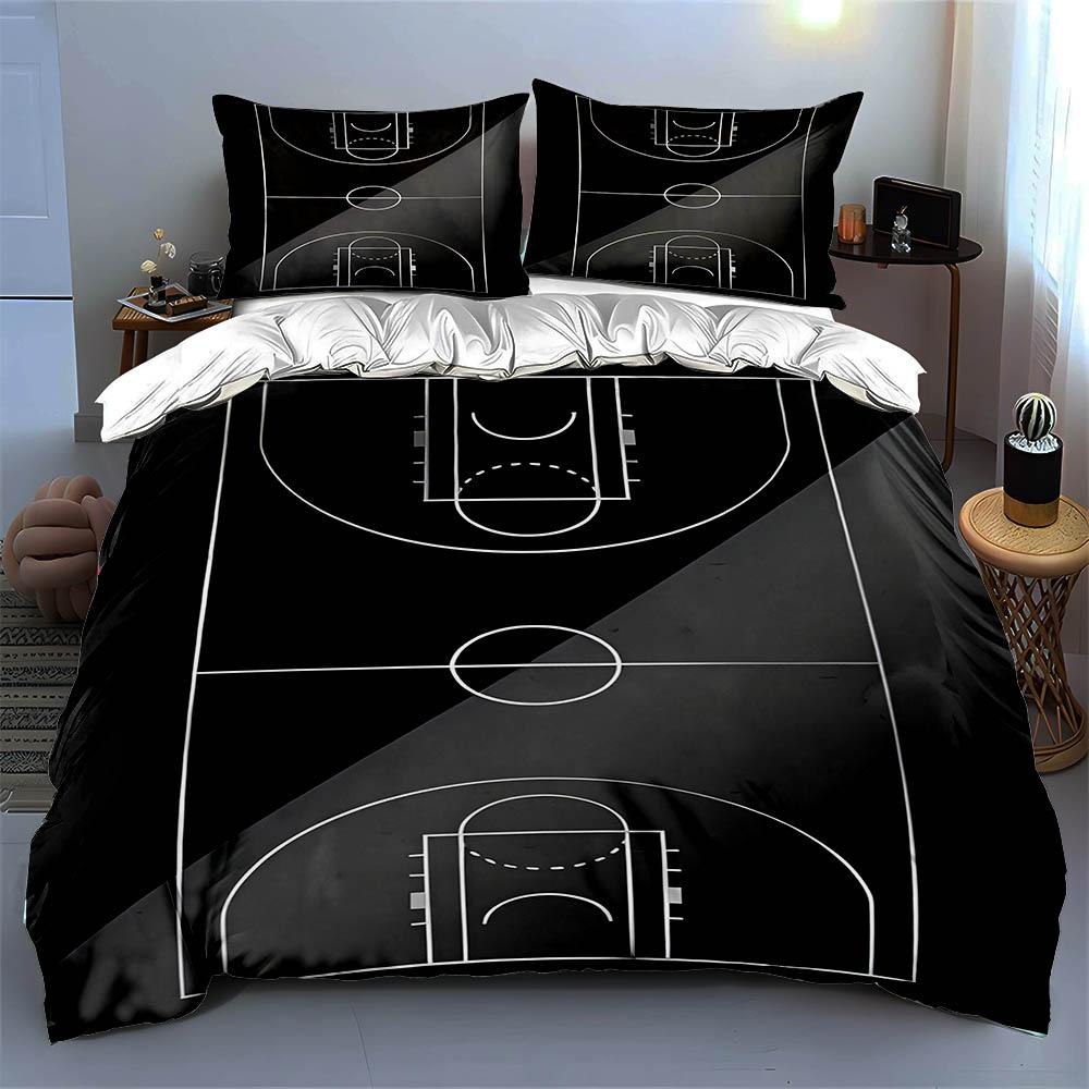 Basketballplatz-Design. Bettwäsche Bettbezug-Sets Bettbezüge Kissenbezüge Geschenke (1 * Bettbezug 2 * Kissenbezüge, ohne Bettdecke)