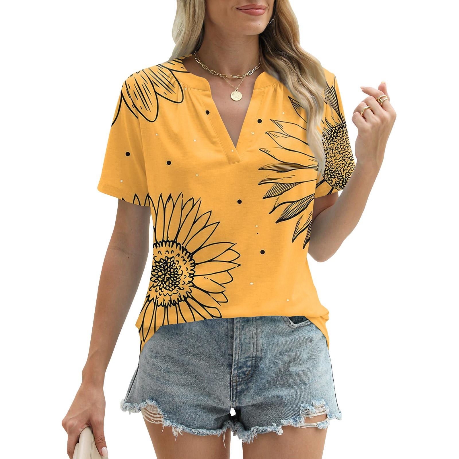 

Женские летние топы с короткими рукавами и V-образным вырезом, свободные повседневные футболки XXXL оранжевый