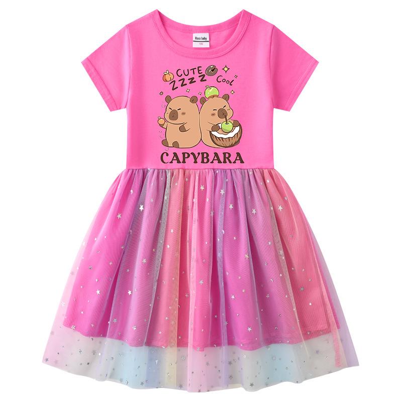 Children's Korean Style Rainbow Sequin Princess Dress - Short Sleeve for Summer, Long Sleeve for Spring/Autumn