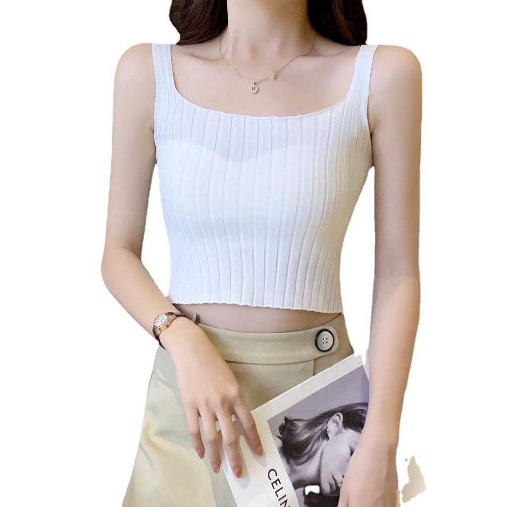 2025 Women's Summer Ice Silk Sleeveless Knit Crop Top