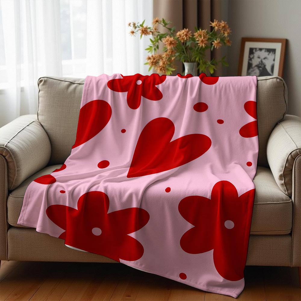 Pink Base Maroon Sketch Floral Cartoon Anime Print Flannel Blanket Soft Warm Throw for Kids Bedroom Sofa Christmas Office Car