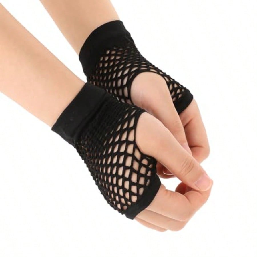

Black Nylon Fingerless Fishnet Gloves - Women s 80s Short Stretch Mesh Gloves For Halloween Costume Accessories Fits Most Hands чёрный
