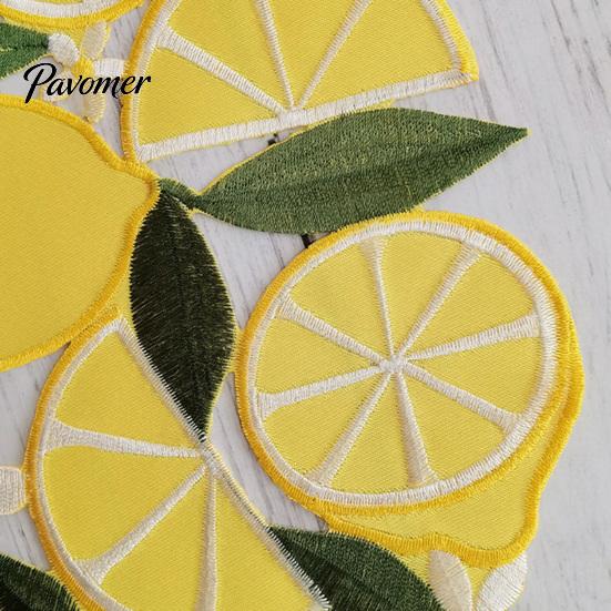 Tabletop Scratch Protector Pads Lemon Lace Placemat, Clear Embroidery Style Table Mat with Citrus Fruit Decorative Dining Placemats Leaf Design,