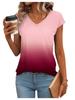 Summer Fashion Gradient 3D Print T-Shirts Women's V-Neck Short Sleeve T Shirt Y2K Tee Oversized Harajuku Tops Female Clothing