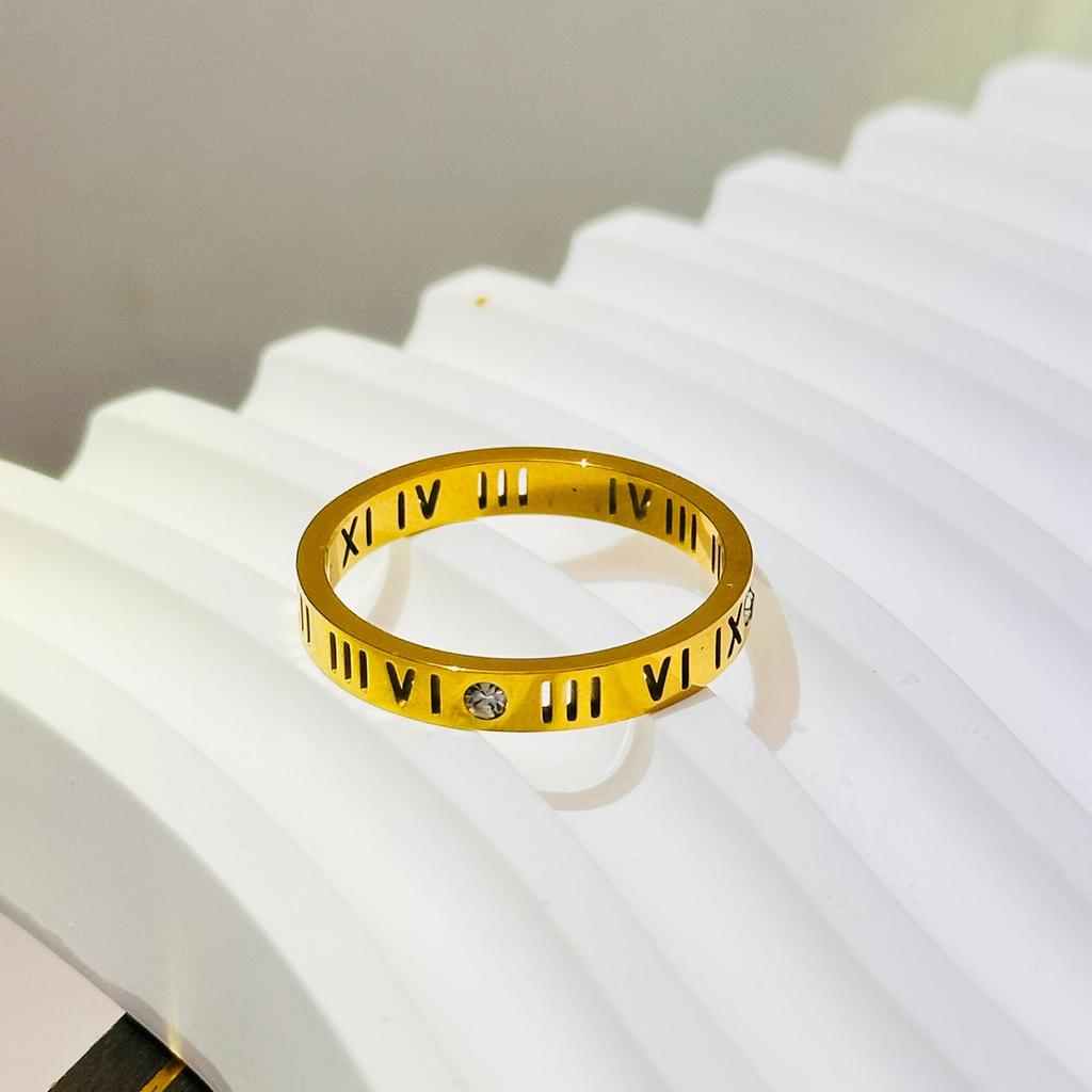 One Crystal Rings Fashion Jewelry Hollow Roman Numerals Stainless Steel Personalized Simplicity Accessories Women Rings