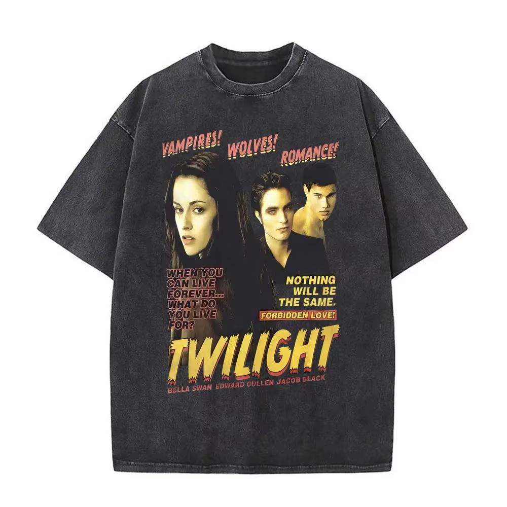 Wypłukane Vintage Film Zmierzch Miłośnik Książek Wampir Edward Cullen Koszulki Wilk Jacob Black Koszulka Koszulki Roberta Pattinsona
