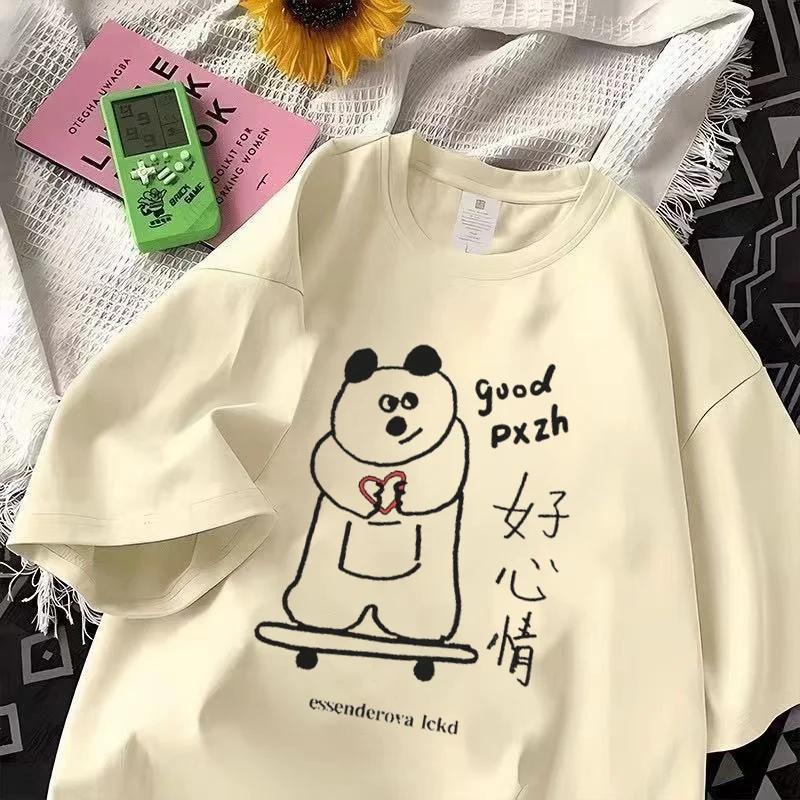 Summer Fashion Cartoon Cute Bear Print Casual T-Shirt Simple Short Sleeve Women Clothing Fashion Summer Streetwear Personality