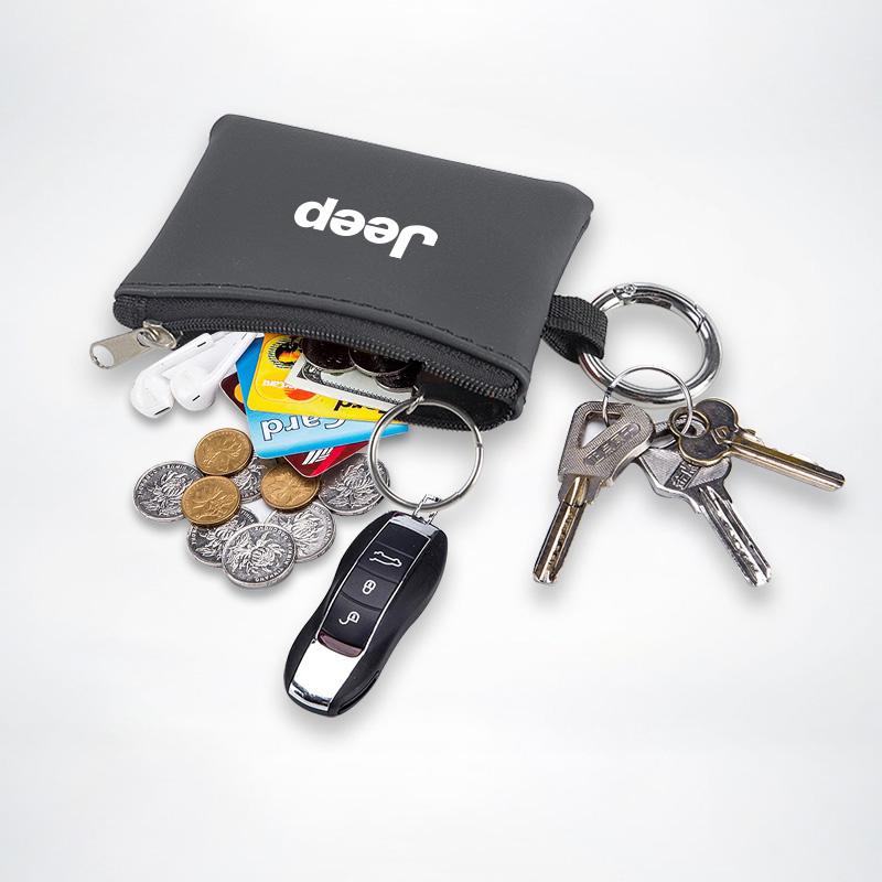 Car Leather Key Bag Coin Wallet Zipper Storage Bag For Jeep Grand Cherokee Wrangler JK Gladiator Compass Renegade Wagoneer Recon ANQ1