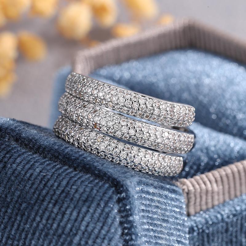 Elegant Multi-Layer Full CZ Diamond Ring for Women-925 Silver Stackable Statement Ring Party Jewelry Gift