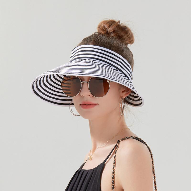 

Summer Sun Hat For Women Large Brim Striped Wide Brim Ecofriendly Polyester For Outdoor Activities чорний