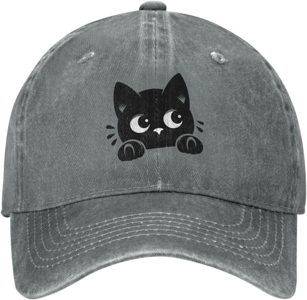 Funny Black Cat Peeking Baseball Cap Golf Hat Dad Hat Vintage Cotton Washed Baseball Caps for Women Unisex