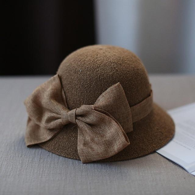 Straw Hat Big Bow-knot Women Summer Hat Solid Color Curled Edge Sun Cap Foldable Vacation Fisherman Hats