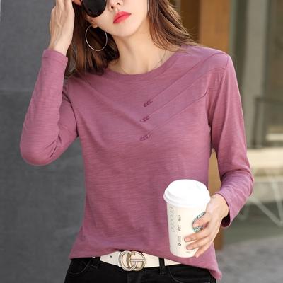 Frühlings Damen Casual Locker Einfarbig Langarm T-Shirt