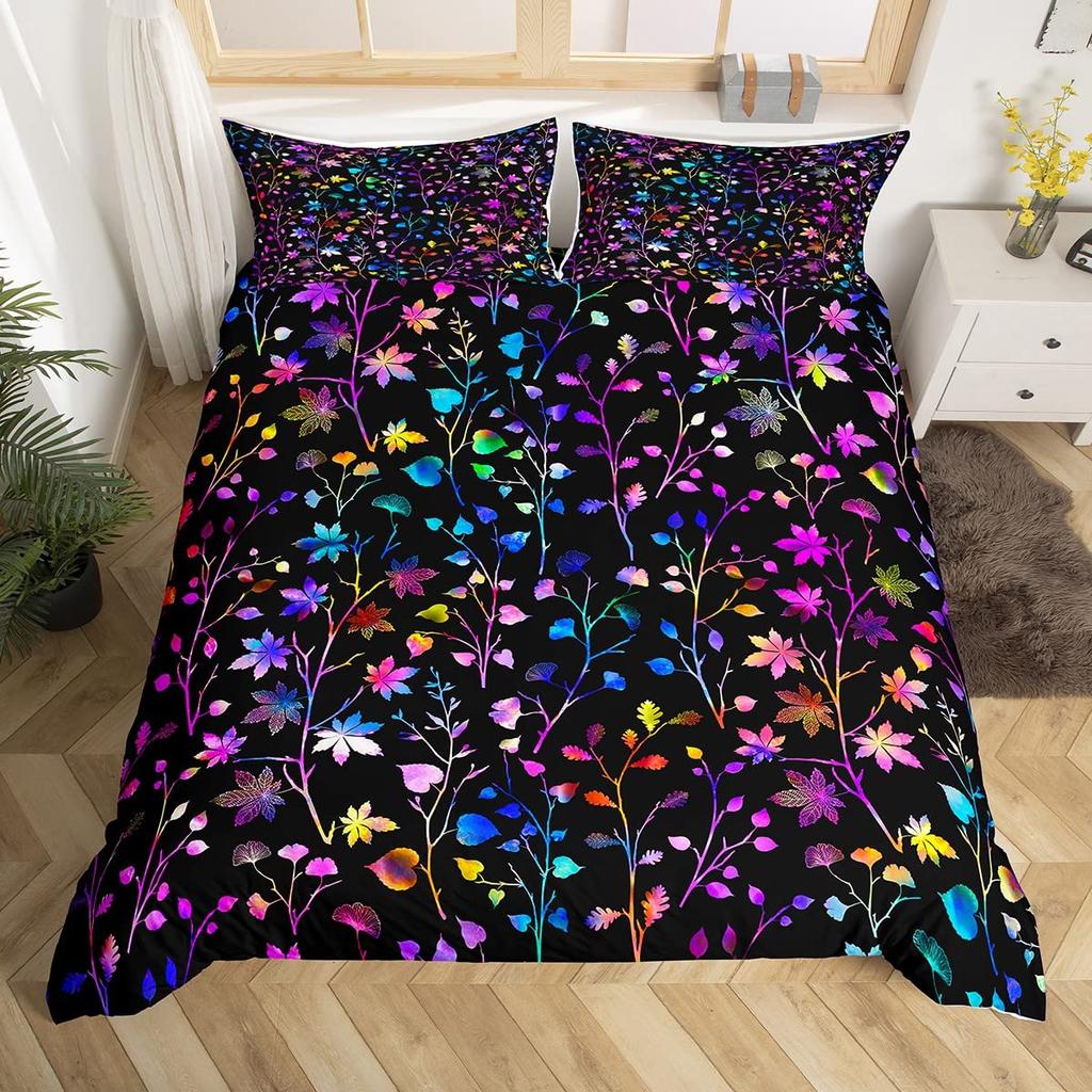 Ginkgo Leaves King Queen Duvet Cover Black Golden Ginkgo Biloba Leaf Bedding Set Botanical Quilt Cover Polyester Comforter Cover