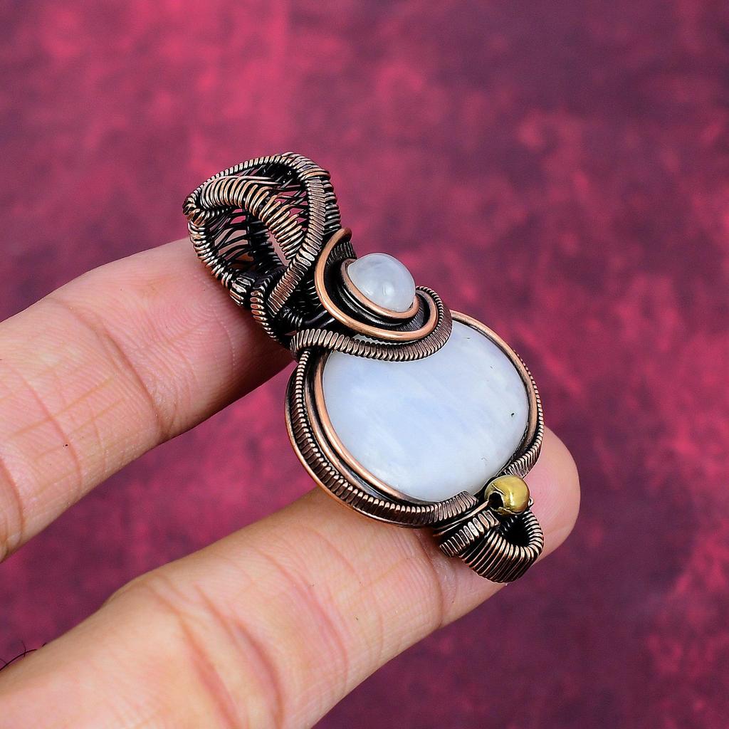 Rainbow Moonstone Pendant Gemstone Handmade Jewelry Copper Wire Wrapped Pendant