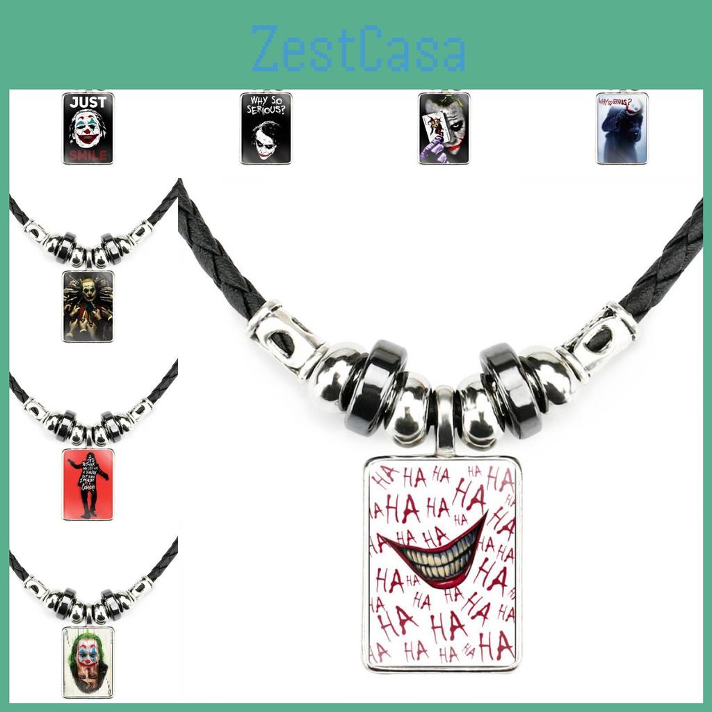 Classic Joker Movie Pendant Necklace For Men Handmade Geometric Leather Rope Chain