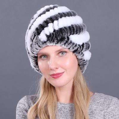 Winter Frauen Rex Kaninchen Pelz Stroh Hut Ski Hut Gestrickte Wolle Liner Hut
