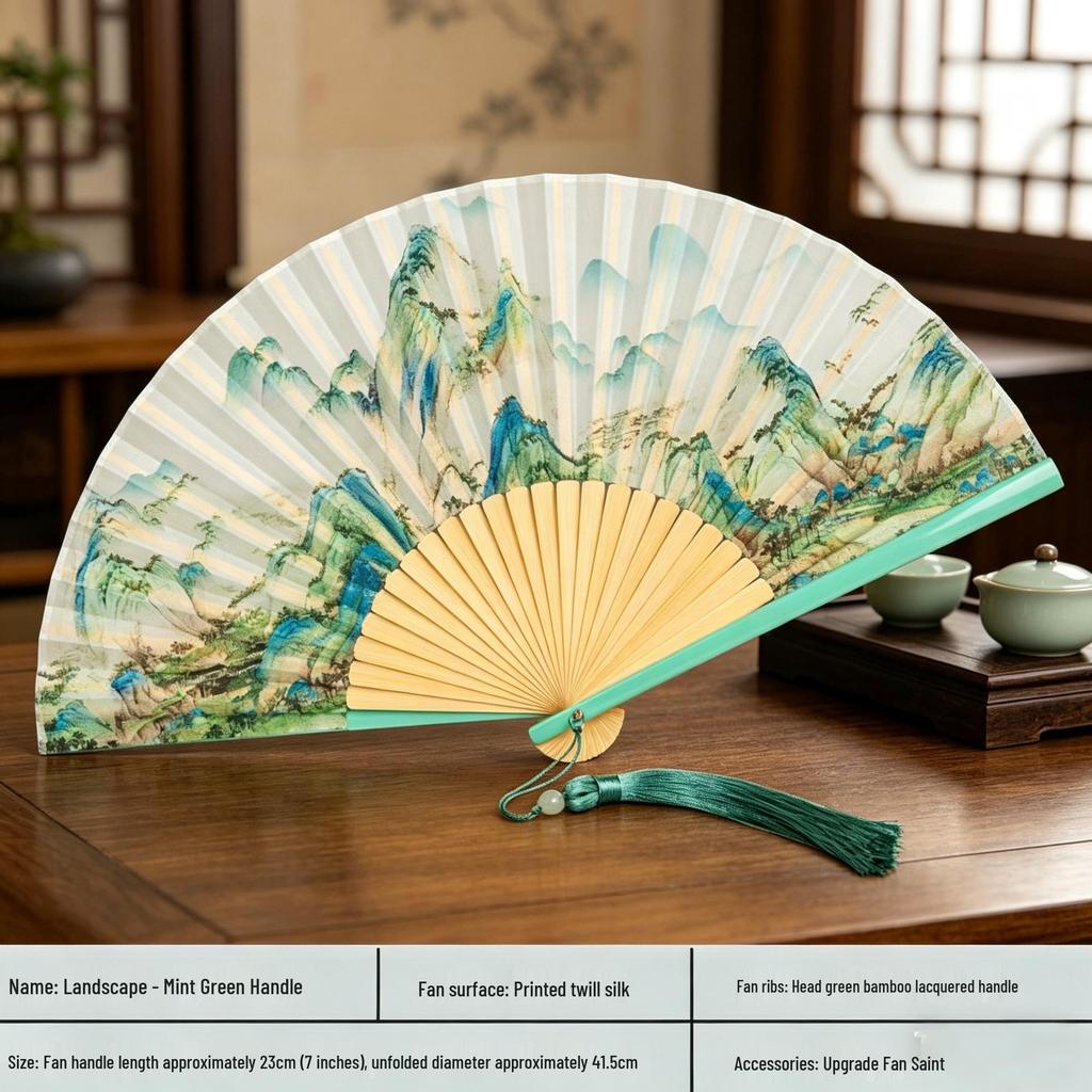 Er Qing Ancient Chinese Hanfu Dance Fan: Portable Silk Fan for Women
