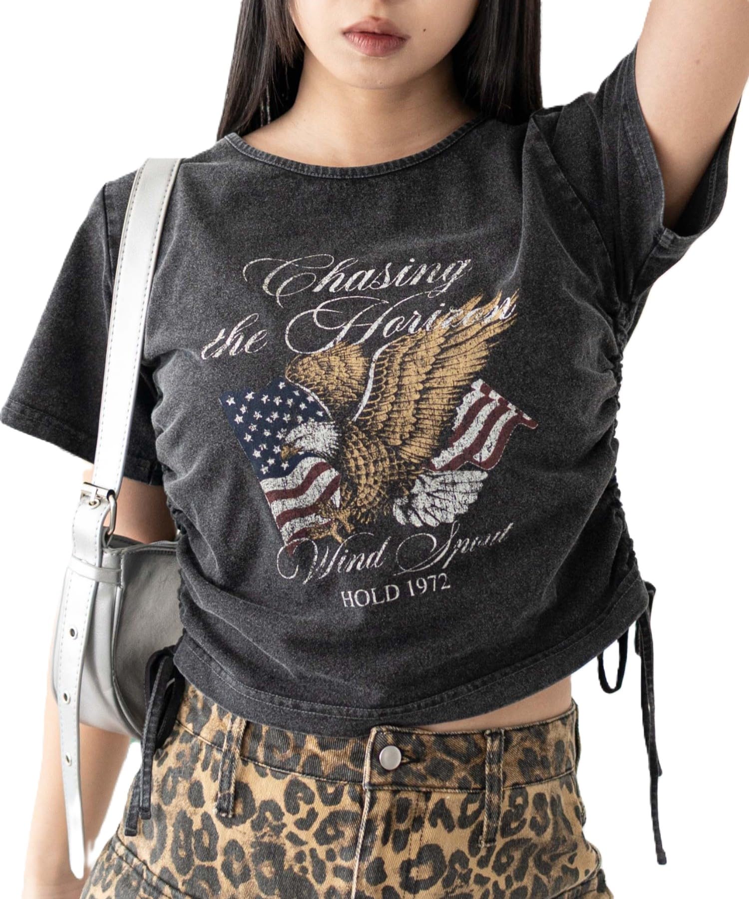 

WEGO Drawstring Chibi Short Summer Size Pattern 3 Women s Vintage-Like T-Shirt, Sleeve, Top, F,