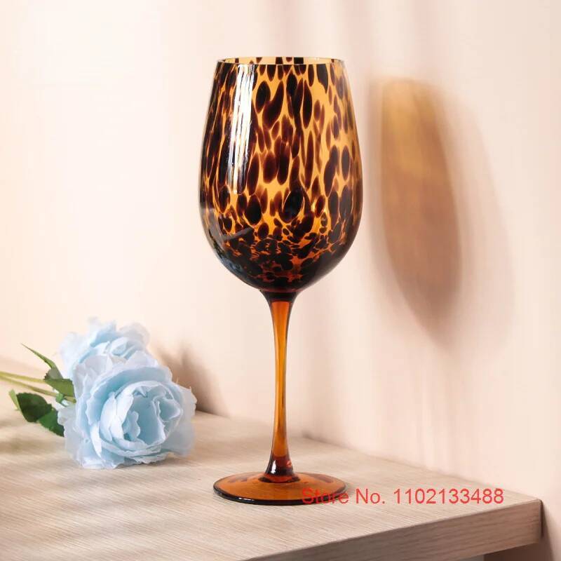 Jantarový Leopardí Skvrnitý Křišťálový Skleněný Pohár Středověký Vintage Nápojové Sklo Ručně Vyráběný Tvar Vejce Sklenice na Vodu Čajový Pohárek Pohár na Víno Pivní Hrneček