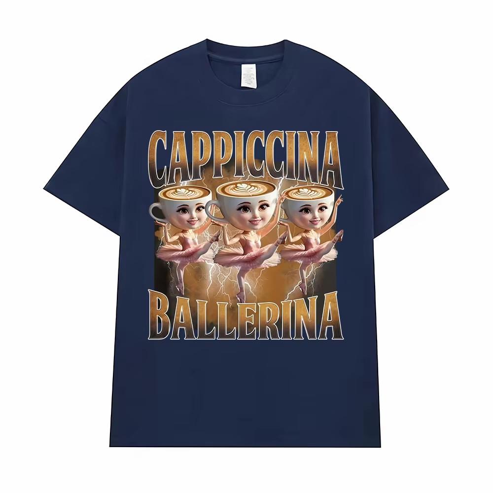 Ballerina Capuchina Rolig Kaffe Meme T-shirts Män Kvinnor Sommar Pop Vintage Kortärmad T-shirt Estetisk Casual Humor T-shirts